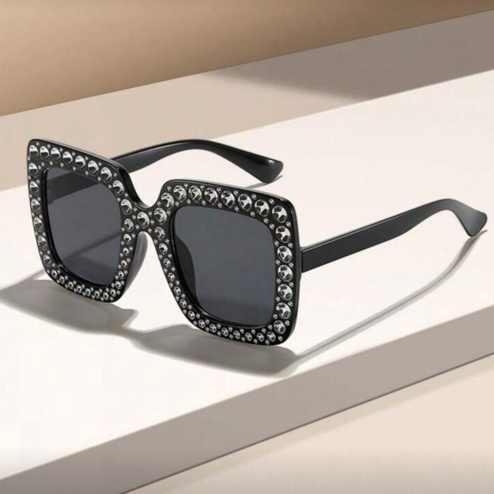 Black Rhinestone Square Sunglasses